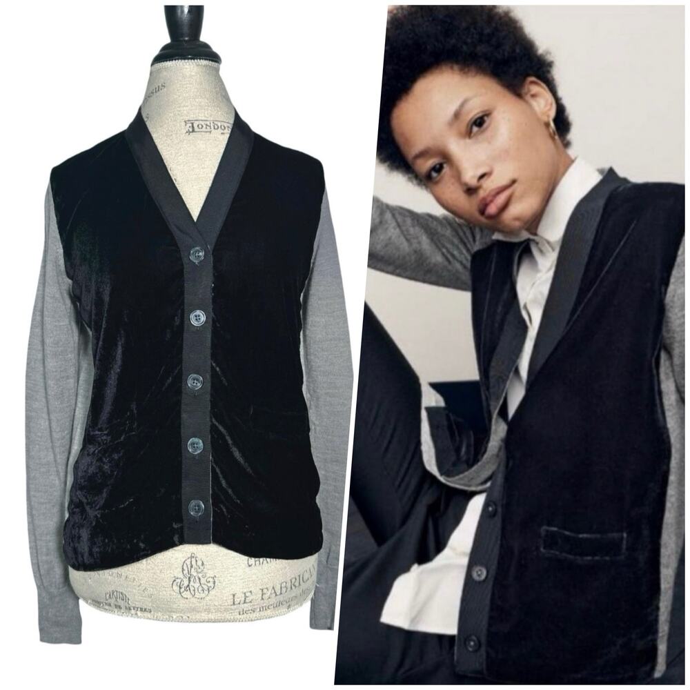 J. Crew | Women | Harlow Velvet Front Merino Wool Blend Cardigan | Size Medium